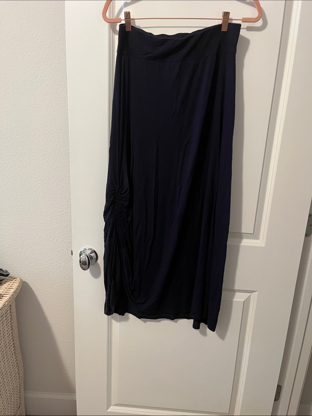 Roz & Ali Dark Navy Maxi Skirt with Side Ruched Detail